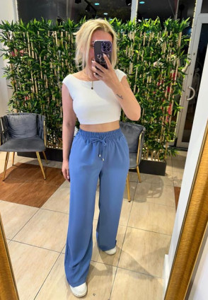 Qz Mavi Bel Lastikli Pantolon