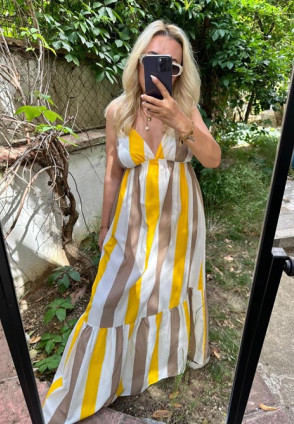 Valeria Sarı Çizgili Maksi Elbise