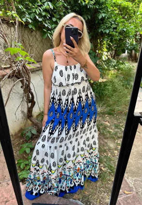 Zoa Saks Etnik Desen Maksi Elbise