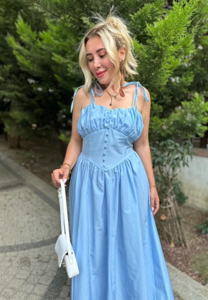 Isabella Bebe Mavi Midi Elbise