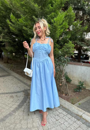 Isabella Bebe Mavi Midi Elbise