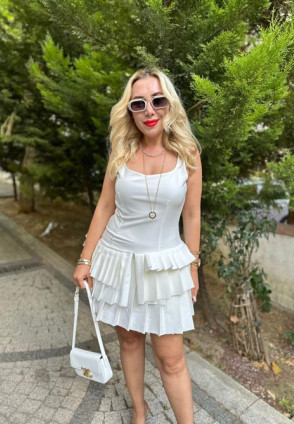 Pauline Ekru Pilili Mini Elbise