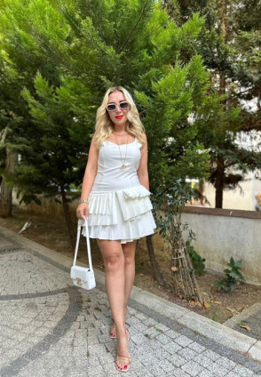 Pauline Ekru Pilili Mini Elbise