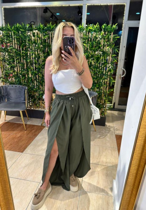 Haki Yırtmaçlı Pantolon