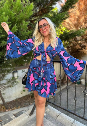 İspanyol Kol Şortlu Takım Saks