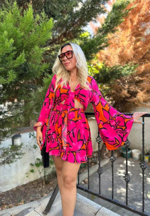 İspanyol Kol Şortlu Takım Fuşya