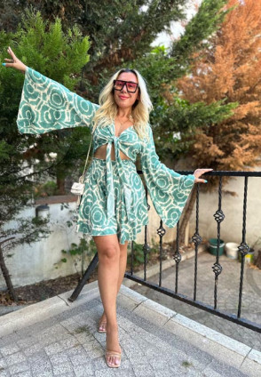 İspanyol Kol Şortlu Takım Mint