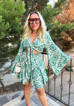 İspanyol Kol Şortlu Takım Mint