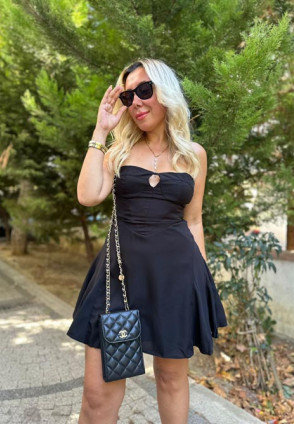 Sofia Siyah İpek Saten Elbise