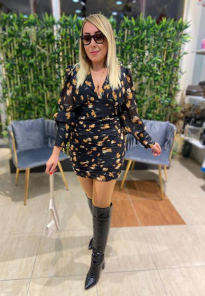 Drapeli Mini Şifon Elbise