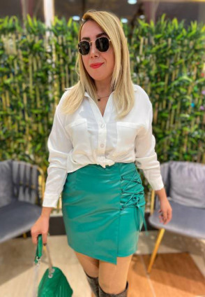 Bağcık Detaylı Deri Etek