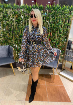 Çıtır Desen Şifon Elbise