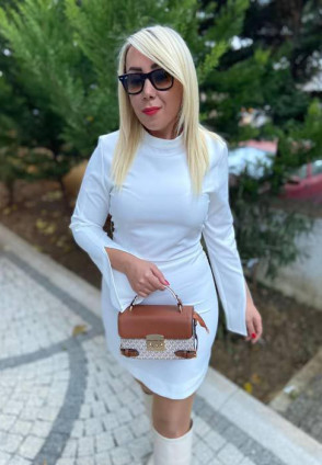 Dilvin Beyaz Kol Ayrıntılı Drape Elbise