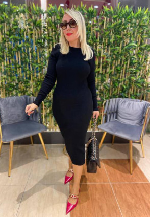 Sırt Detaylı Yırtamaçlı Triko Elbise Black