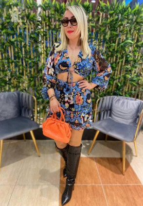 Crop Takım Mavi Desenli