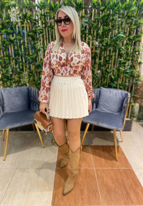 Krem Pilili Şort Etek