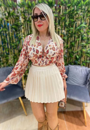 Krem Pilili Şort Etek