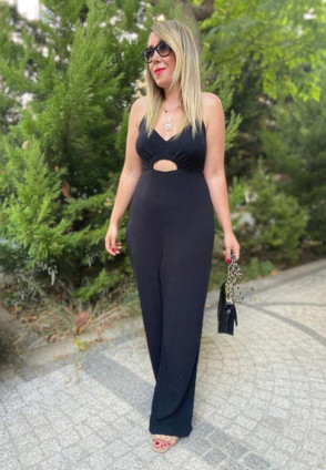 Sırt Dekolteli Keten Tulum