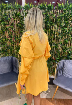 Kol Detaylı Orange Elbise