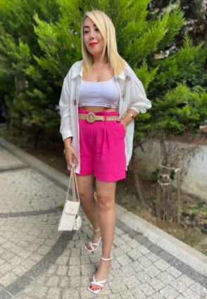 Fuşya Keten Şort
