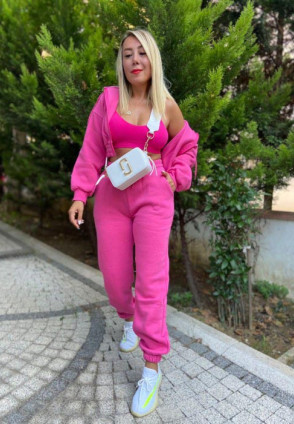 Üç İplik Polarlı Eşofman Takım Pink