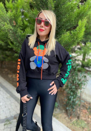 Kapüşonlu Crop Taşlı Sweatshirt