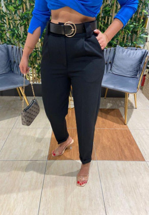 Siyah Havuç Pantolon Kemerli