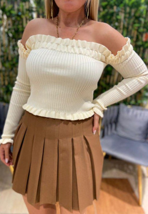 Kayık Yaka Bluz Ekru