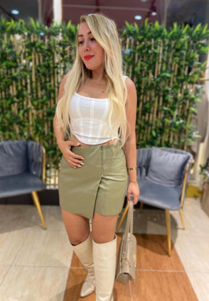 Mint Deri Şortlu Etek