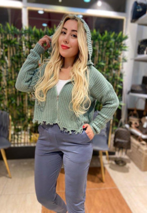 Mint Kapüşonlı Hırka