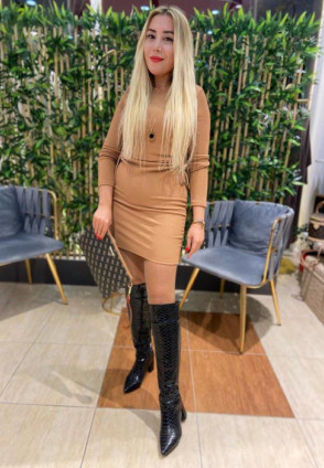 Camel Yanı Pencereli Mini Elbise