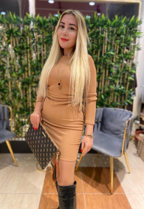 Camel Yanı Pencereli Mini Elbise