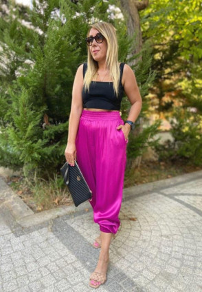 Saten Pantolon-Fuşya