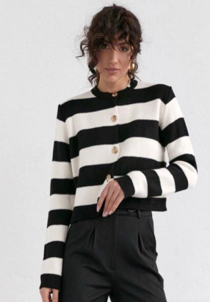 Siyah Beyaz Çizgili Triko Hırka