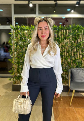 Lacivert Paça Detay Pantolon