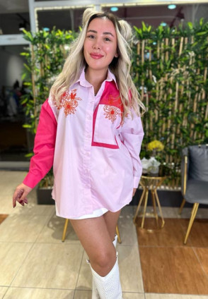Fuşya Pembe İşlemeli Gömlek