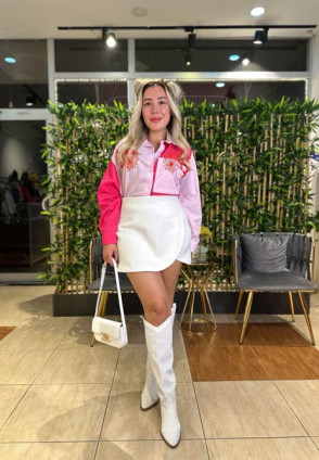 Fuşya Pembe İşlemeli Gömlek